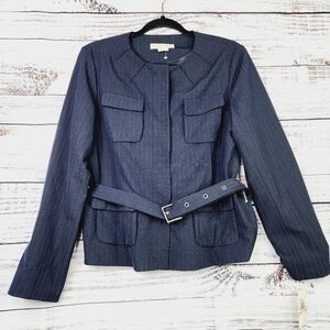 MICHAEL KORS‎ SIZE 10 PETITE NAVY STRIPE WORK BLAZER TOP COAT JACKET